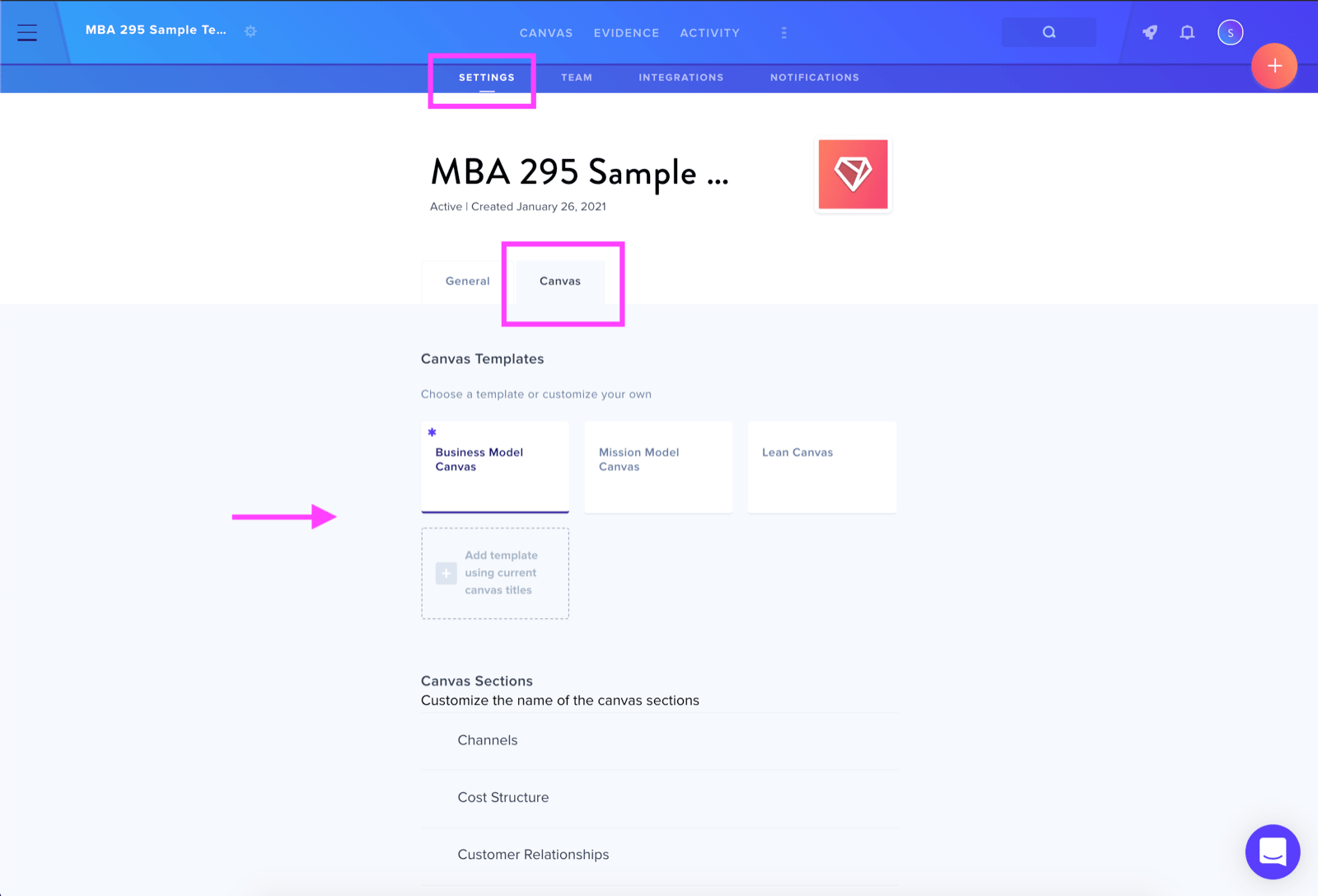 Canvas template