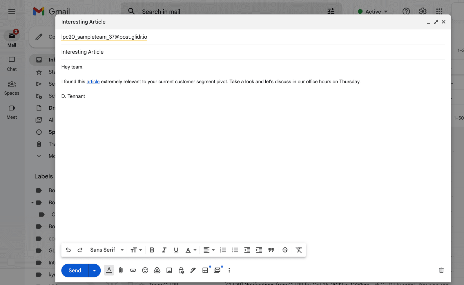 Copy team post email address