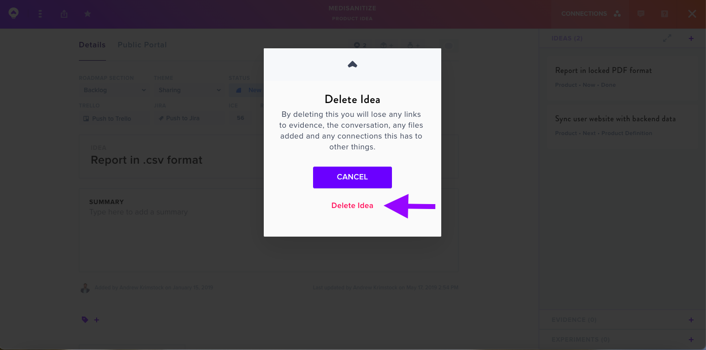 Delete confirmation dialog
