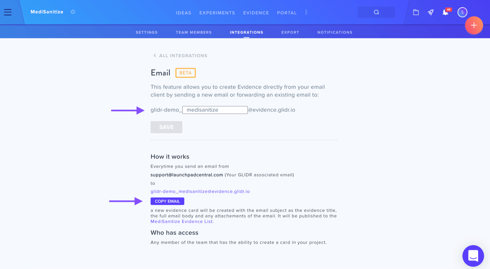 Configure the email integration