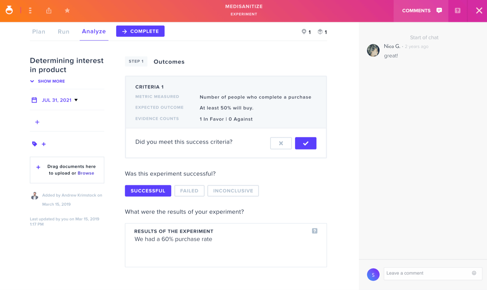 Experiments overview