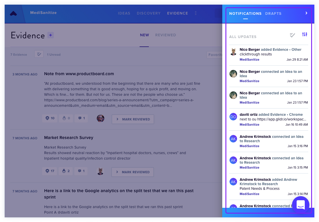 Notifications drawer
