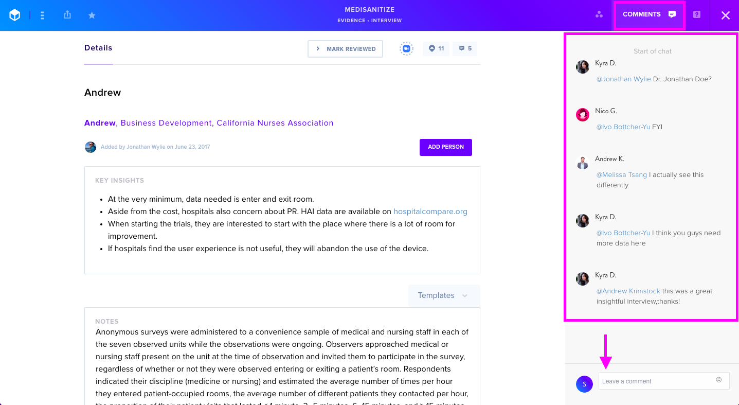 Commenting with @mentions