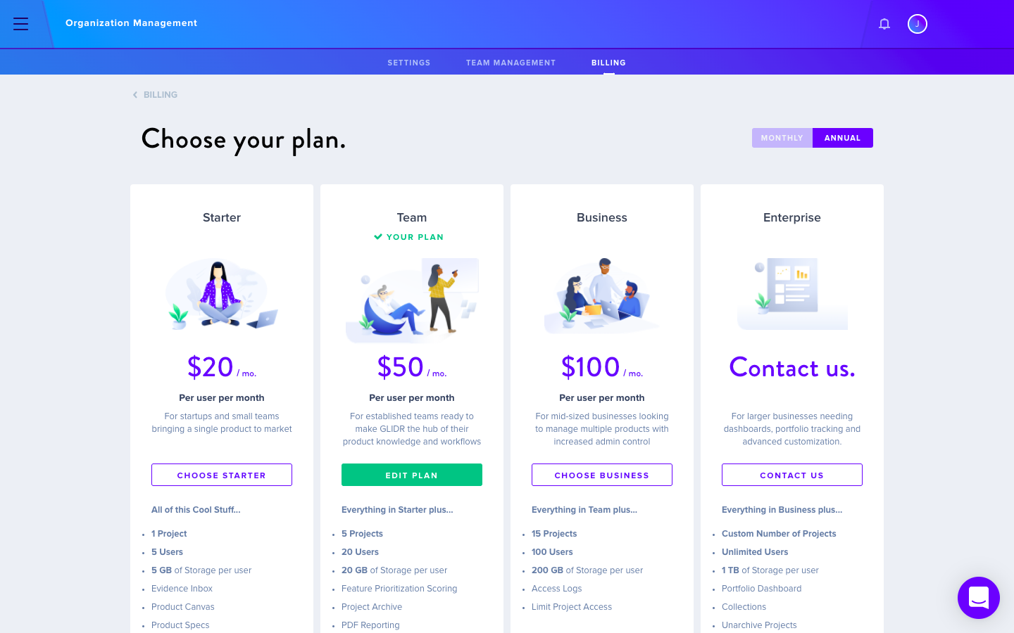Billing page