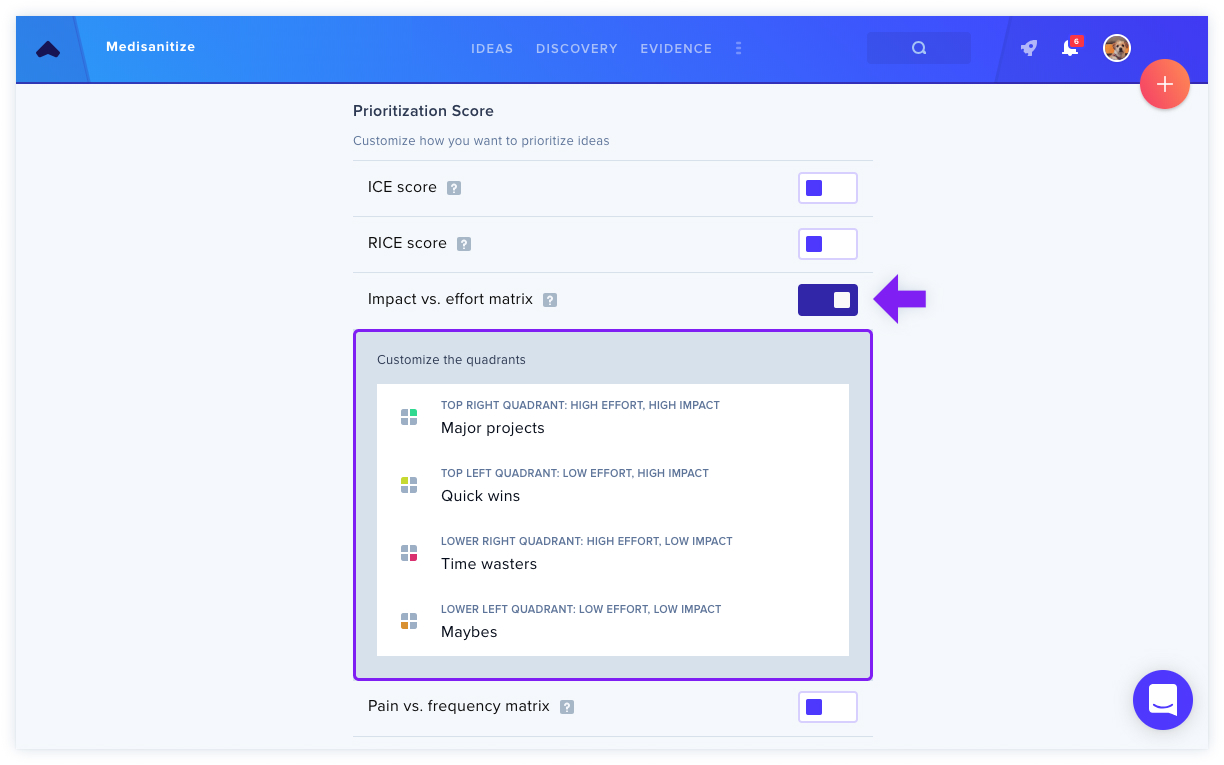 Impact vs Effort configuration