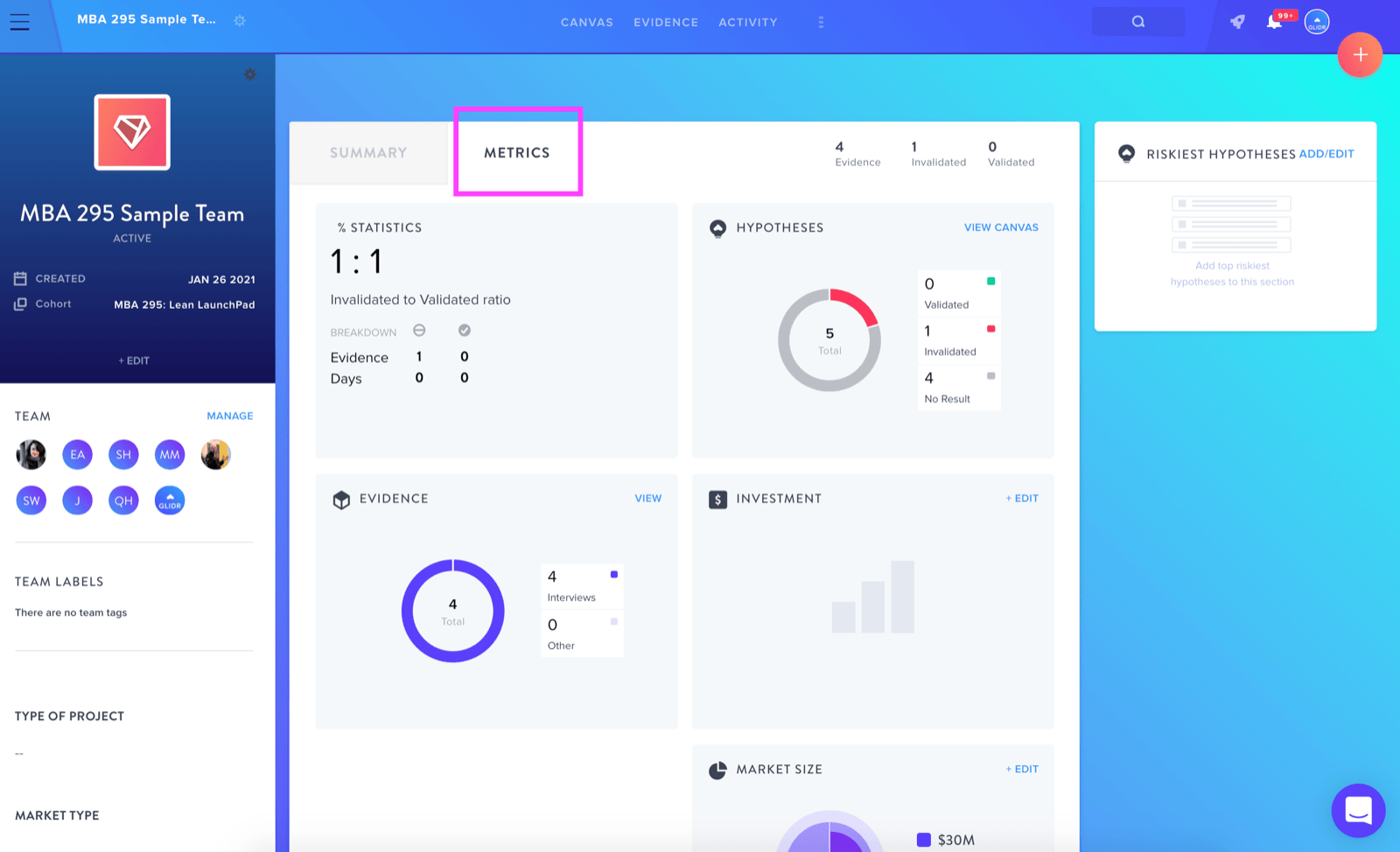 Metrics tab