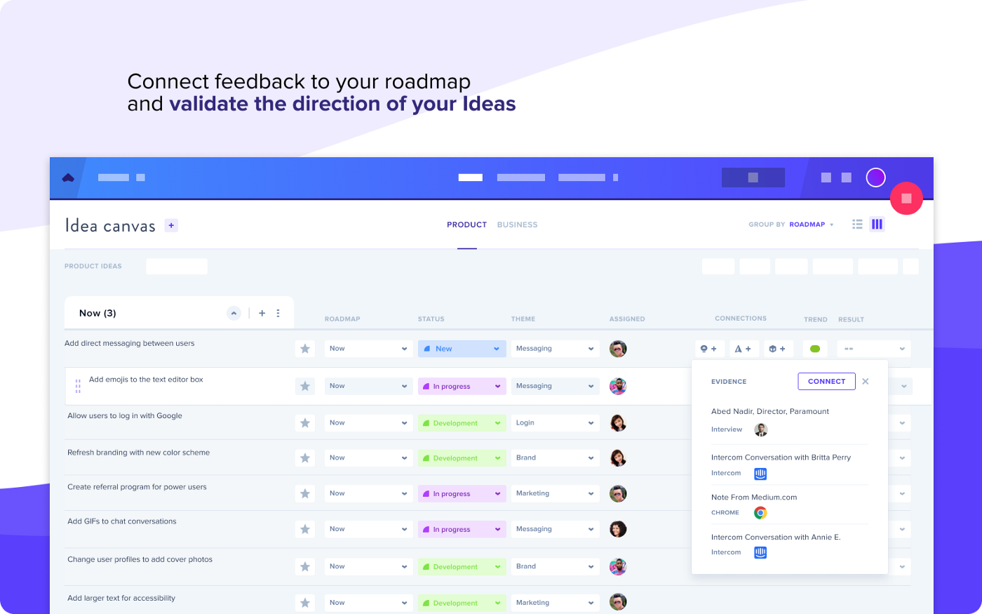 Connecting Intercom evidence to ideas