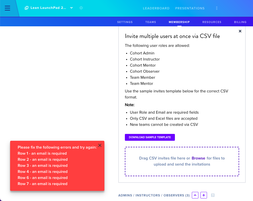 Upload CSV