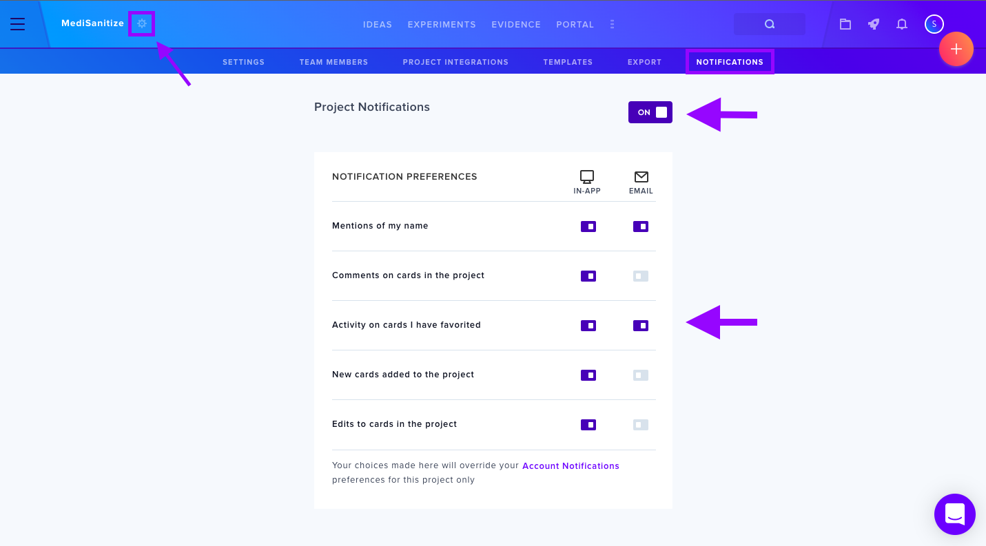 Project notification preferences