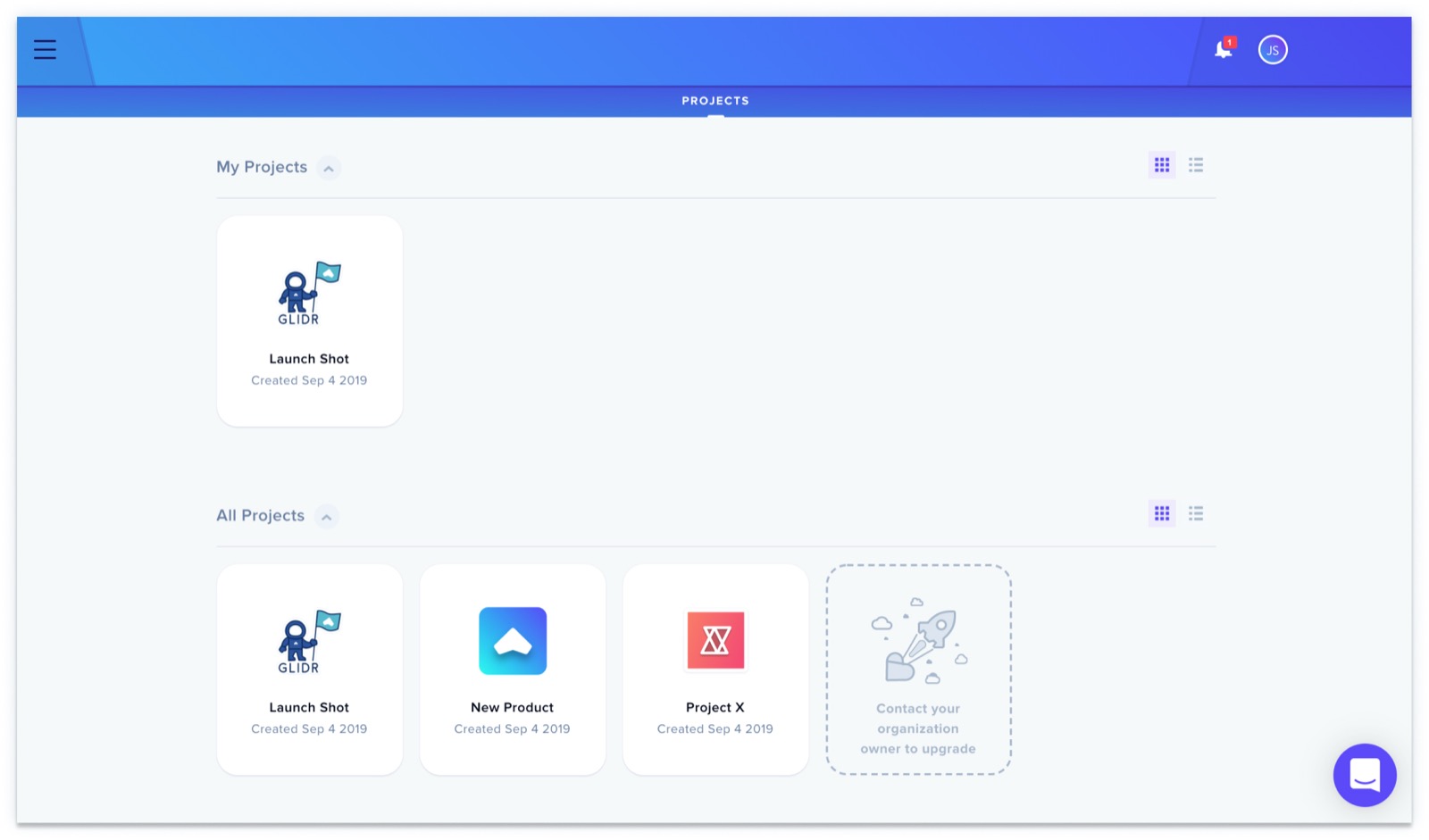 Multiple Projects Home Screen