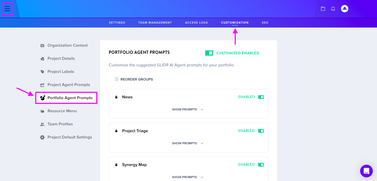 Portfolio agent settings